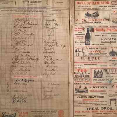 Page from Hotel Grimsby guest register
