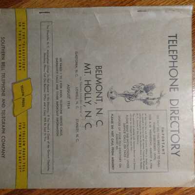 Telephone Directory, Belmont, Mount Holly and area, Southern Bell Telephone & Telegraph Company