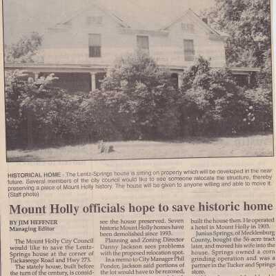 Scrapbook about the relocation of the Lentz - Springs House from Highway 23 to Oak Grove St.