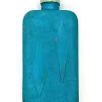 Refrigerator water bottle / flat flask, textured blue with green screw cap