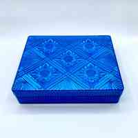 Lidded box of molded blue plastic imitating cut glass