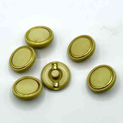 Set of Six Round Shank Buttons — Green with Gold-Tone Rim