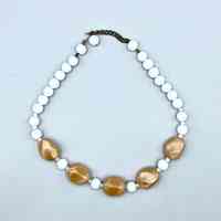 Beaded necklace — white beads with gold baroque accent beads