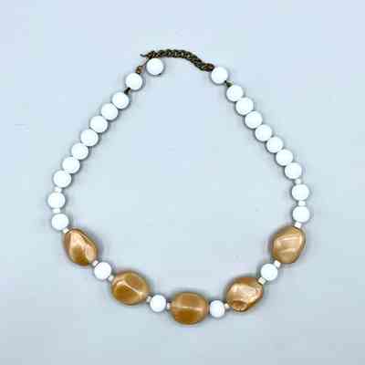 Beaded necklace — white beads with gold baroque accent beads