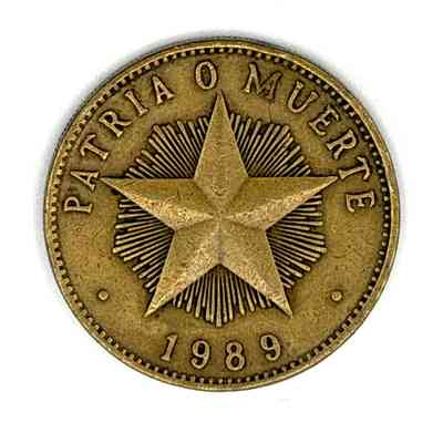Coin, 1 Peso, República de Cuba, 1989 ("Patria o Muerte" star type)