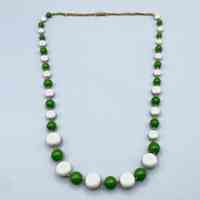 Beaded necklace of graduated green and white round beads with gold-tone links
