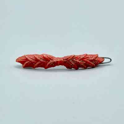 Hair barrette in foliate (leaf/wheat) design, red