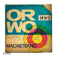 Boxed reel of ORWO magnetic recording tape (VEB Filmfabrik Wolfen, GDR)