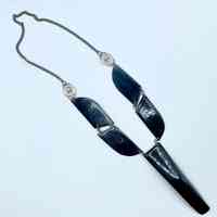 Modernist bib necklace, linked dark horn plates