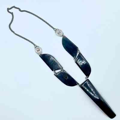 Modernist bib necklace, linked dark horn plates