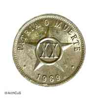 Cuba 20‑centavos coin, 1969