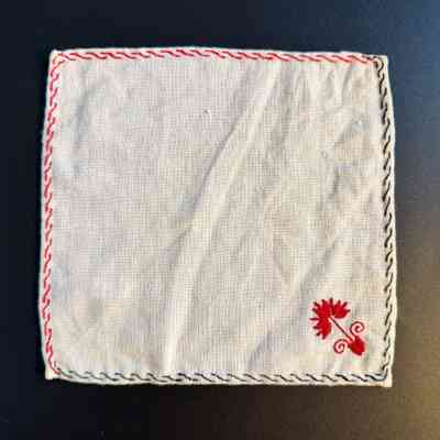 Set of Hand-Embroidered Linen Napkins/Coasters with Floral Motif