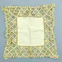 Crochet-bordered square textile (handkerchief or small doily), yellow
