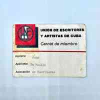 UNEAC membership card (carnet de miembro) — Unión de Escritores y Artistas de Cuba — John Du Moulin, 1999