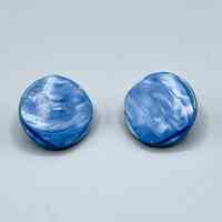 Pair of clip-on button earrings, marbled blue-and-white plastic