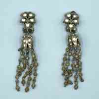 Pair of rhinestone-and-beaded-tassel clip-on dangle earrings