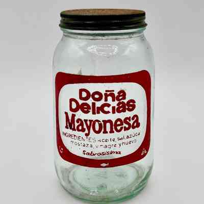"Doña Delicias" mayonnaise (mayonesa), glass jar with lid