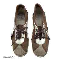 "Yumurí" brown woven-textile lace-up casual shoes with white saddle overlays