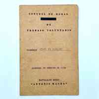 Voluntary-work hours log card — "Control de Horas de Trabajo Voluntario," Academia de Ciencias de Cuba, Batallón Rojo "Antonio Maceo"