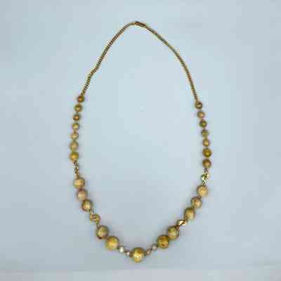 Bead Necklace with Gilt-Metal Curb Chain and Scroll Spacers