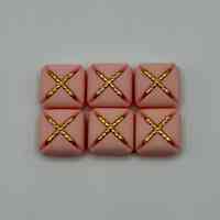 Set of six matching square buttons, pink with golden "X" motif - Image 2