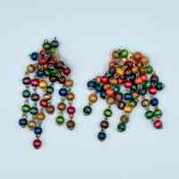 Pair of clip-on chandelier earrings, multicolored wooden beads