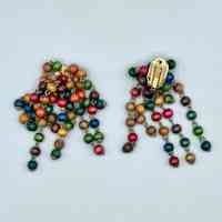          Pair of clip-on chandelier earrings, multicolored wooden beads picture number 2
   