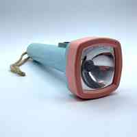 Pocket flashlight (torch) — marbled blue plastic with pink bezel