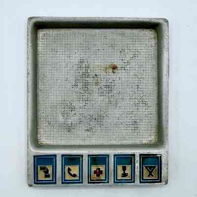 Soviet aluminum desk tray / memo holder with telephone-information pictograms