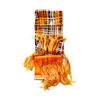 Fringed scarf, orange plaid print (hand-printed, Japan)