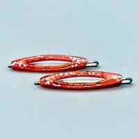 Confetti-lucite "Flower Brand" hair pins (red, pair), on original card