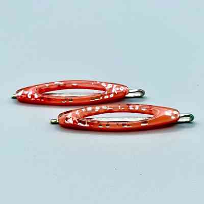 Confetti-lucite "Flower Brand" hair pins (red, pair), on original card