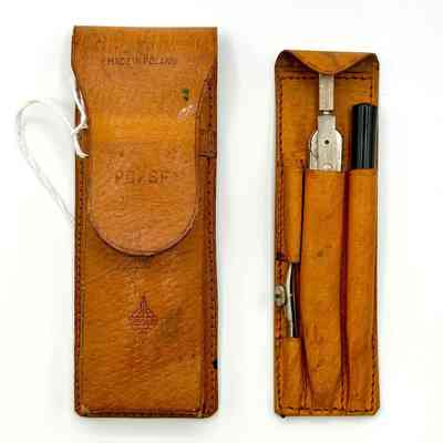 "SKALA" drafting instrument set in leather case — drawing compass with accessories