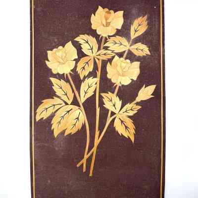 Straw-marquetry wall picture, floral bouquet (roses)