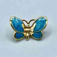 Butterfly brooch, gold-tone with blue enamel wings
