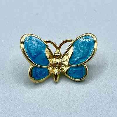 Butterfly brooch, gold-tone with blue enamel wings