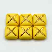 Set of six matching square buttons, yellow with golden "X" motif - Image 2