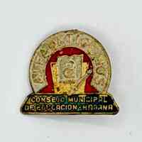 Cuban literacy-campaign enamel pin — "Alfabeticemos," Consejo Municipal de Educación, Habana