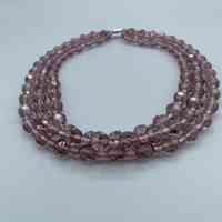          Triple-strand faceted glass bead necklace, amethyst/pink, with rhinestone clasp picture number 2
   