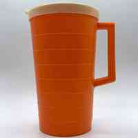Lidded plastic pitcher, ribbed (orange with ivory lid)