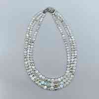 Triple-strand faceted glass bead necklace, clear "aurora borealis," with rhinestone clasp