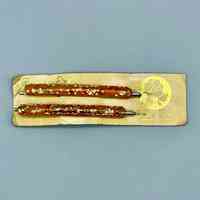 Confetti-lucite "Flower Brand" hair pins (amber/gold, pair), on original card - Image 2