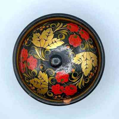 Khokhloma lidded bowl (sugar bowl), Soviet export ware