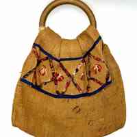 Burlap handbag with wooden ring handles - Image 2