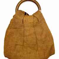 Burlap handbag with wooden ring handles - Image 3