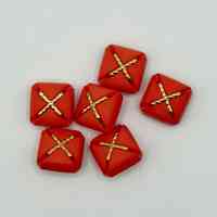 Set of six matching square buttons, red with golden "X" motif - Image 2