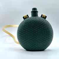 Round water bottle (cantimplora), molded plastic with imitation basket-weave (dark green)