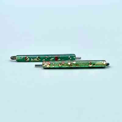 Confetti-lucite hair pins (green, pair), on plain card