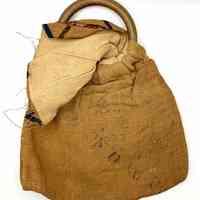 Burlap handbag with wooden ring handles - Image 4