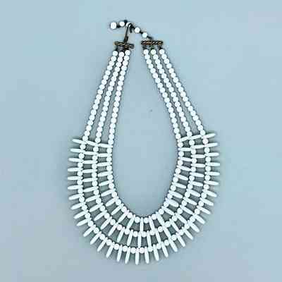 Czech White Glass-Bead Multi-Strand Bib Necklace